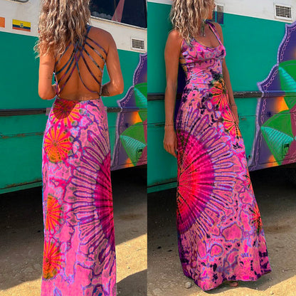 Rosiedress Strappy Backless Tie Dye Maxi Dress