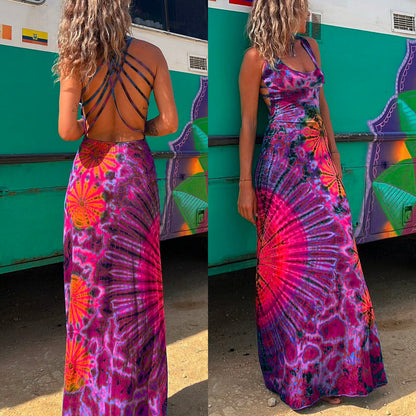 Rosiedress Strappy Backless Tie Dye Maxi Dress