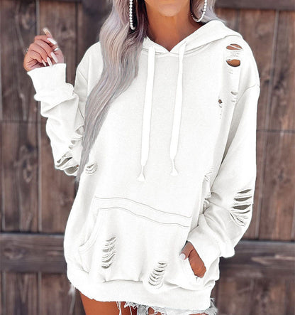 Distressed Ripped Pockets Hoodie