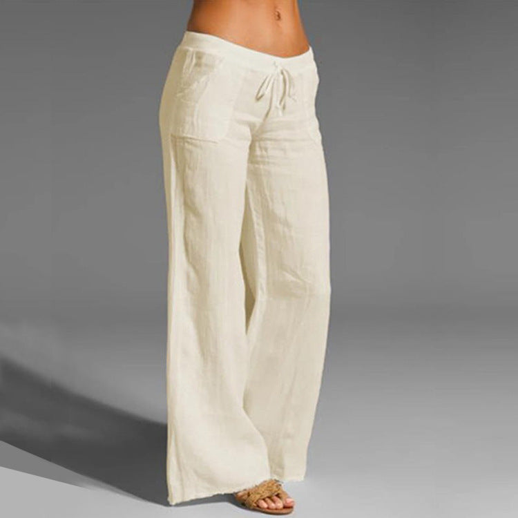 Pantalon rétro en lin pour femme, pantalon élastique décontracté 