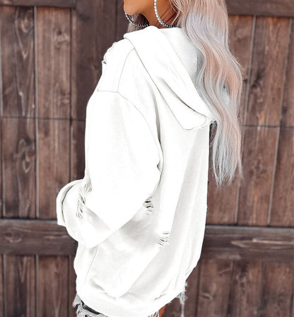 Distressed Ripped Pockets Hoodie