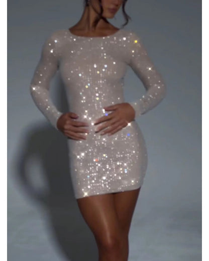 Sexy one-shoulder sequined hip wrap dress