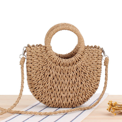 Sac à main vintage avec boucle de pièce de monnaie : corde en coton tissé avec poignée ronde en rotin et motif creux en diamant