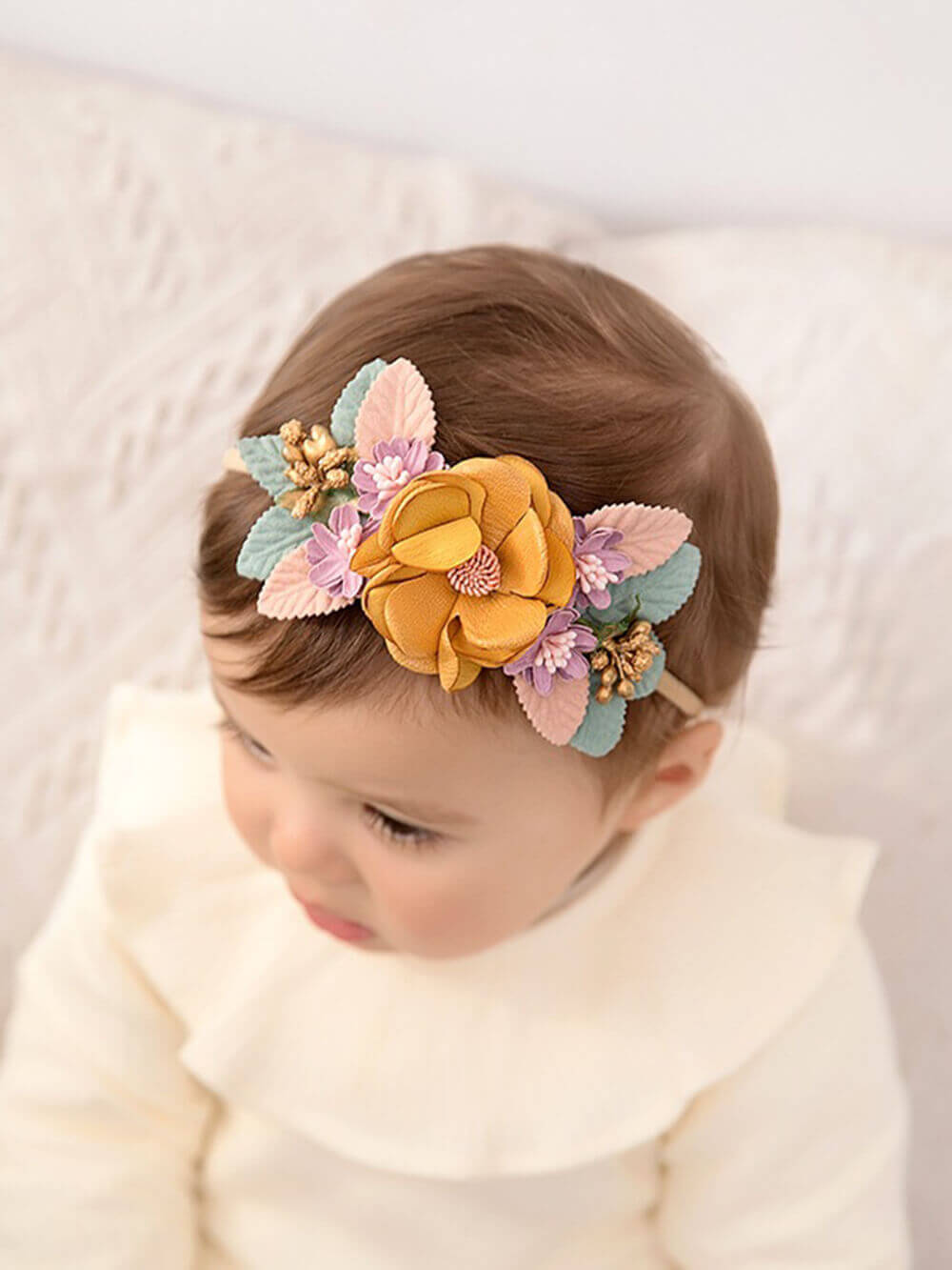 Bandeau floral pour bébé Couronne de fleurs dorées au miel