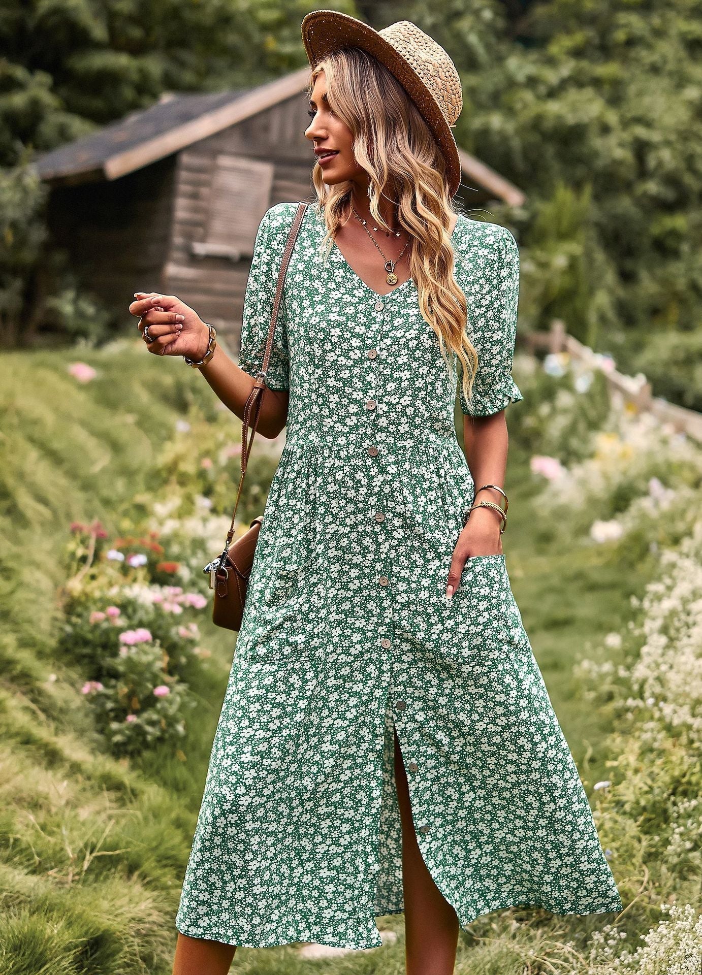 Vestido bohemio con estampado de línea A