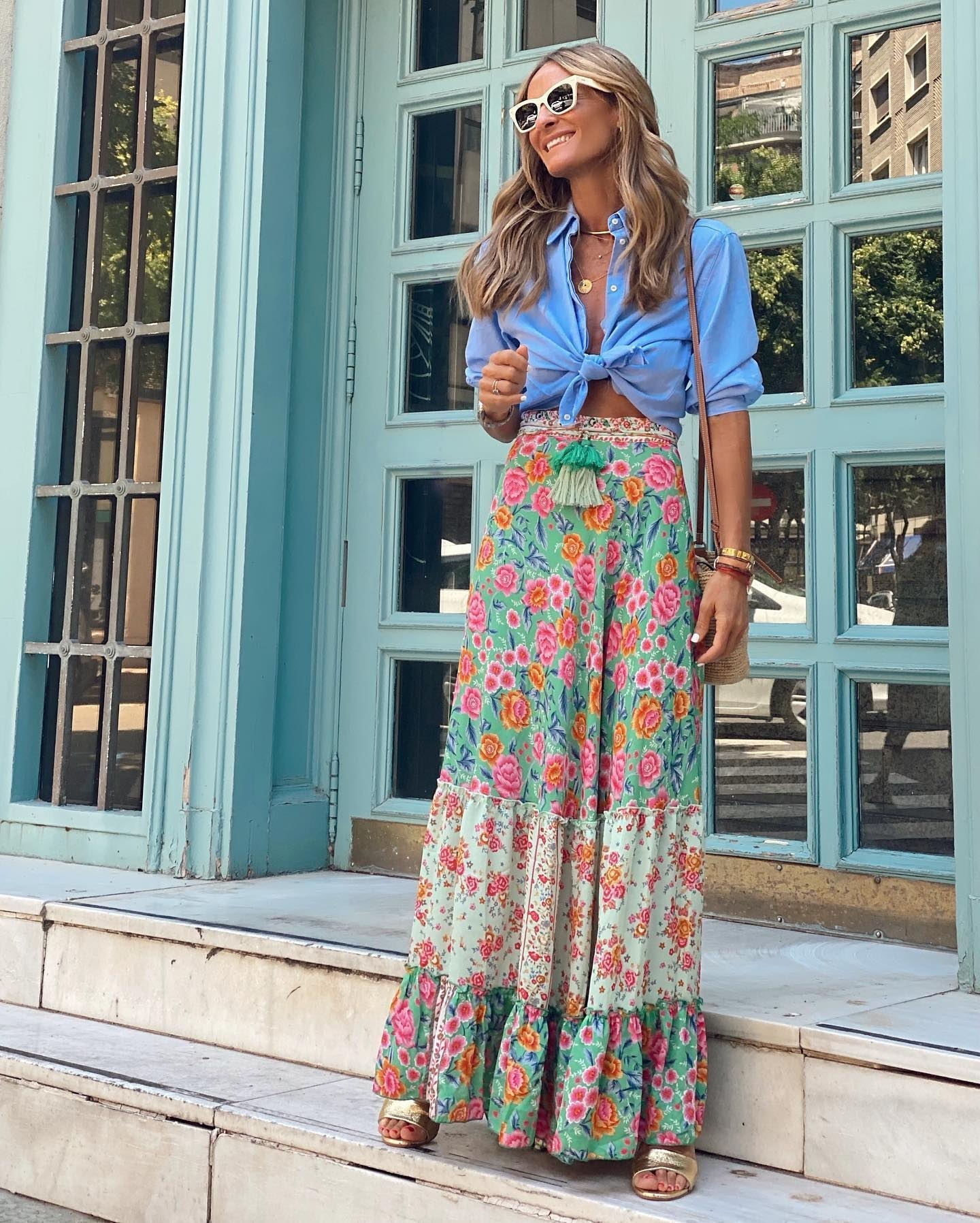 Gonna maxi Boho floreale fantasia peonia