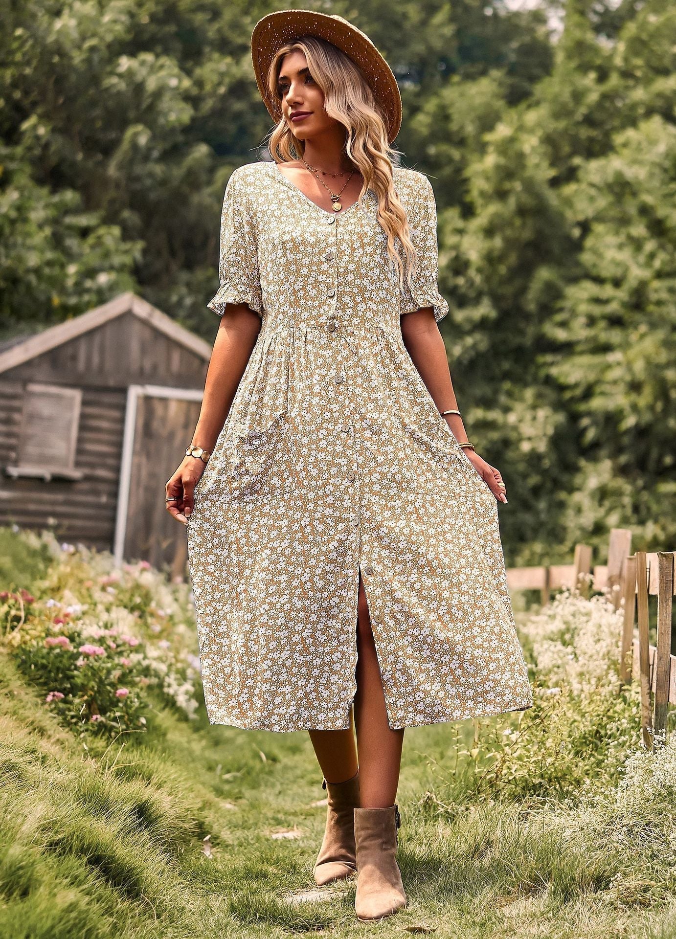 A-line Print Boho Dress