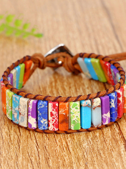 Natursten 7 Chakra Healing Chakra Tube Beads Armbånd