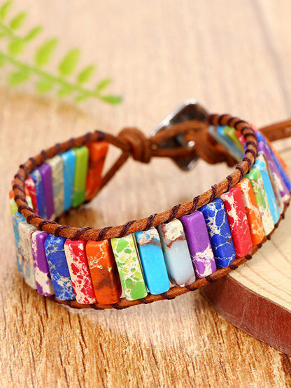 Natursten 7 Chakra Healing Chakra Tube Beads Armbånd