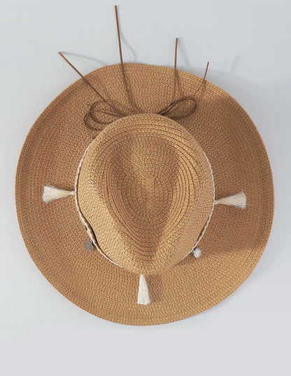 Sombrero De Paja Con Borlas De Concha