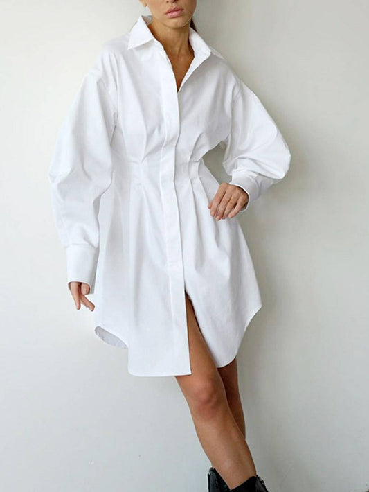 Casual Elegant Solid Patchwork Turndown Collar Shirt Dress Klänningar