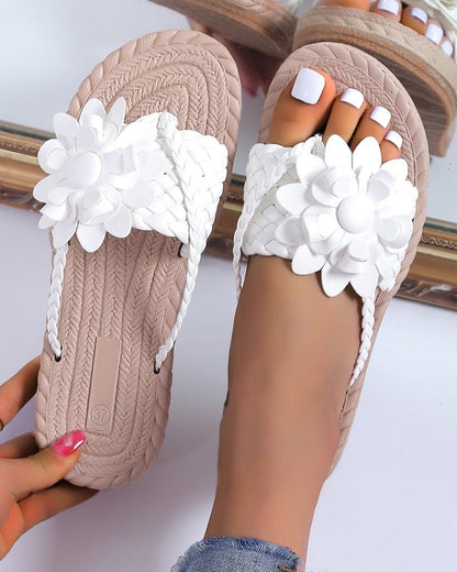 Geflochtene Zehensteg-Strand-Flip-Flops mit Blumenmuster