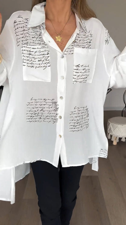 2024 Nouvelle offre spéciale 💖 Chemise à revers à la mode avec lettres imprimées 