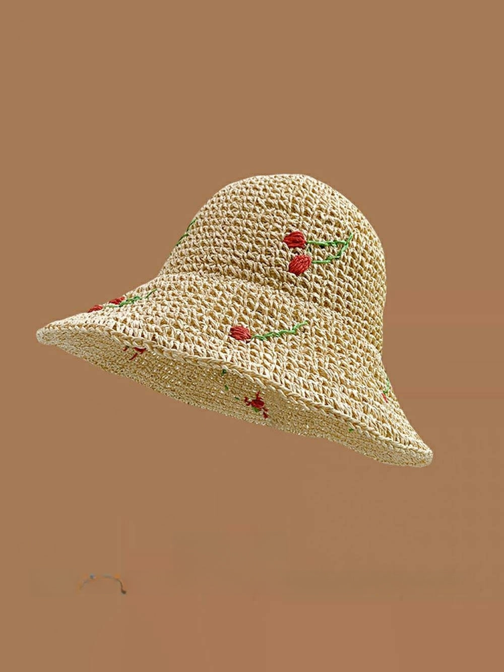 Cappello da sole casual in ciliegia beige intrecciato a mano