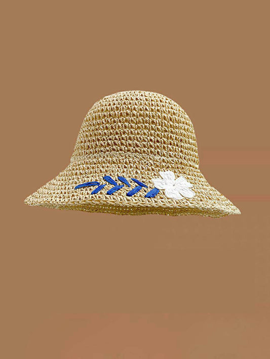 Handwoven Willow Flower Sun Hat in Beige