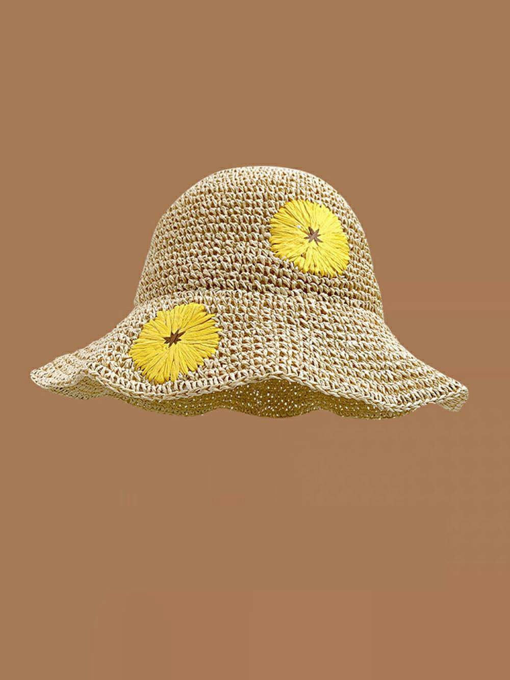 Cappello da sole casual girasole beige intrecciato a mano