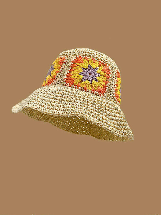 Sombrero para el sol casual de girasol beige tejido a mano