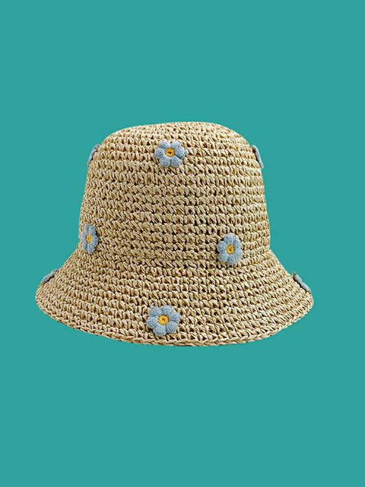 Chapeau de soleil décontracté floral bleu tissé à la main