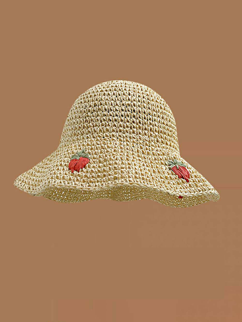 Cappello da sole da spiaggia in rafia intrecciata grande fragola