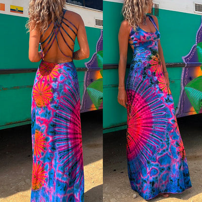 Rosiedress Strappy Backless Tie Dye Maxi Dress