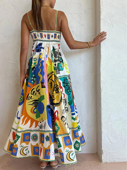 Vestido lencero con estampado de grafiti geométrico elegante