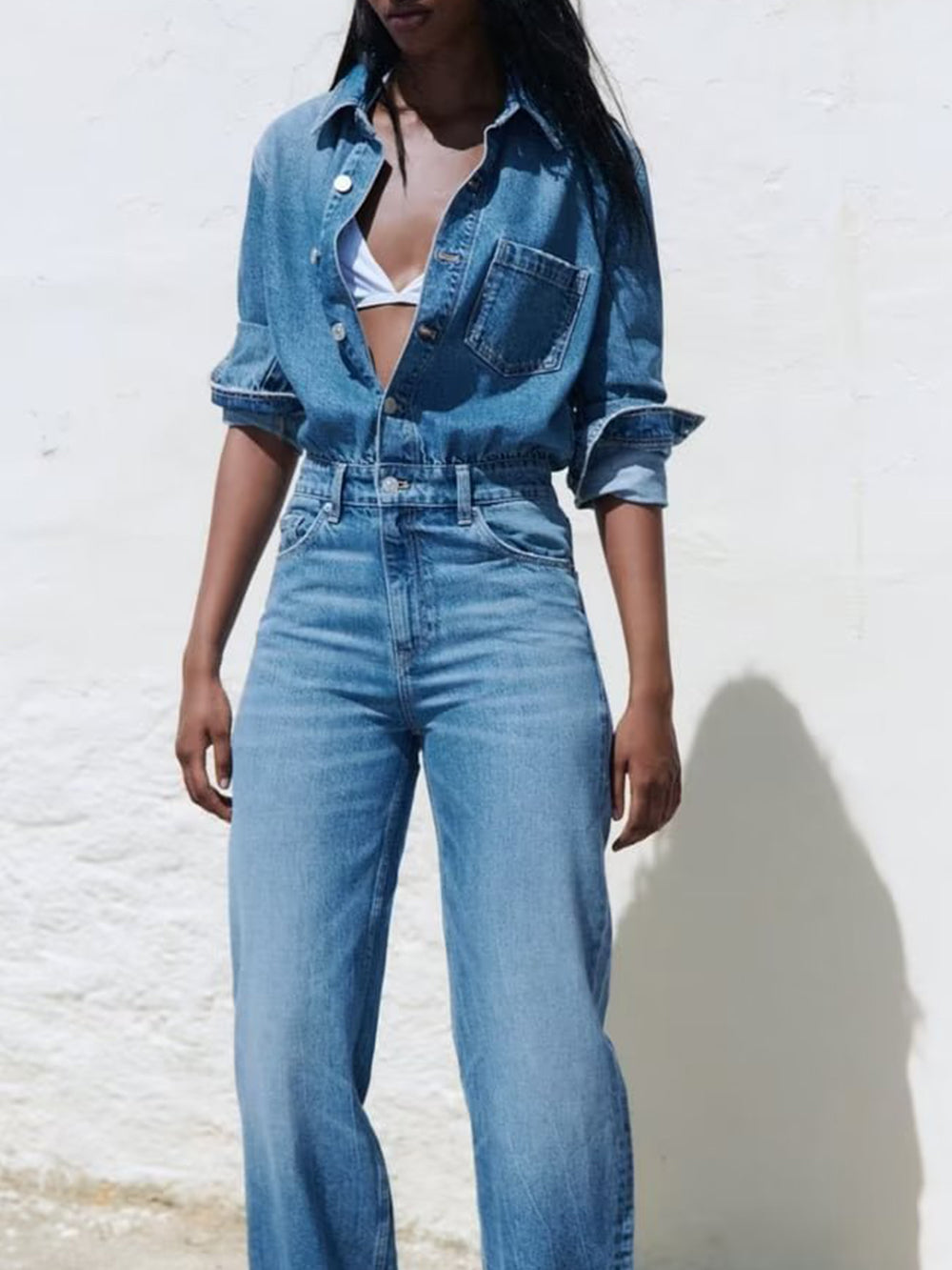 Casual Straight Denim Jumpsuit