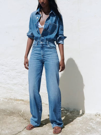 Casual Straight Denim Jumpsuit