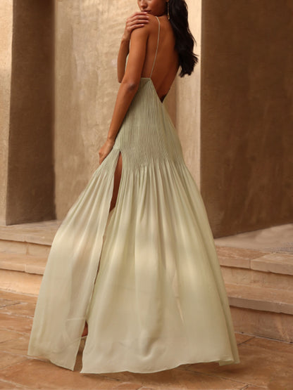 Robe longue fendue en patchwork plissée Ethereal Elegance