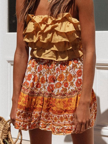 Bohemian Ethnic Ruffle Skirt