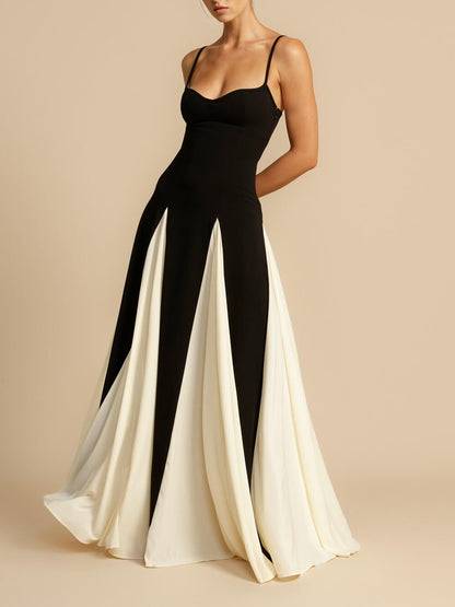 Elegance Paneled Tylle A-line Slip Maxi šaty