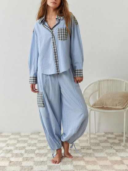 Sky Blue Loose Splice Pyjamas Set