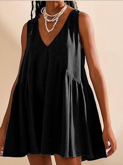 Deep V Wide Strap Mini Tank Dress