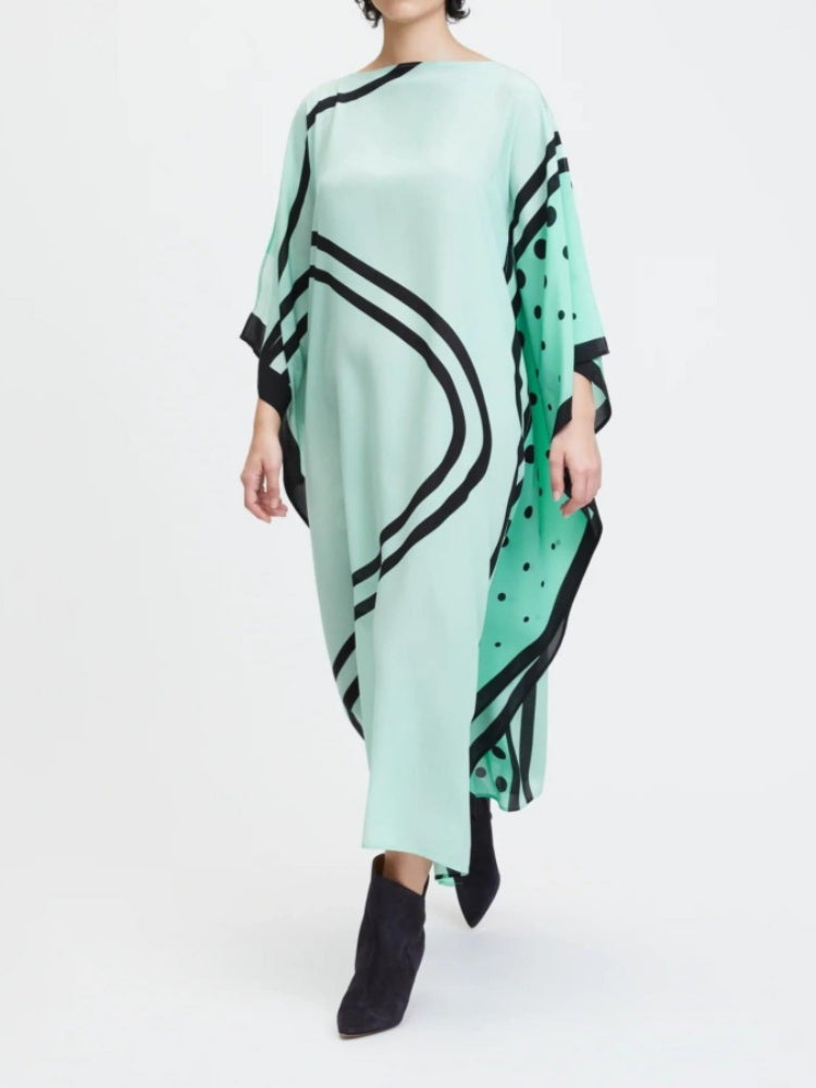 Mint Freshness: Abstract Boat Neck Kaftan για γυναίκες