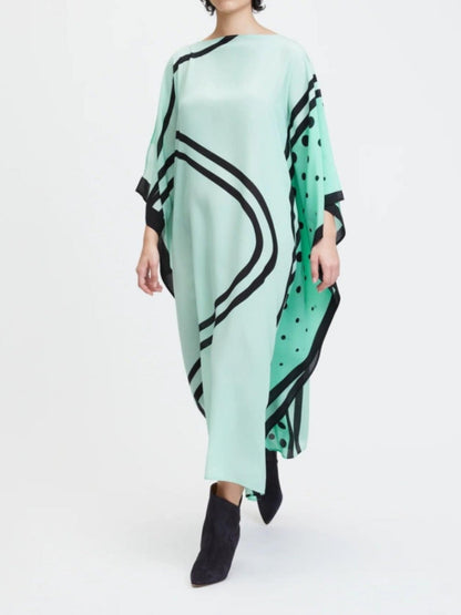 Mėtų gaivumas: Abstract Boat Neck Kaftan moterims