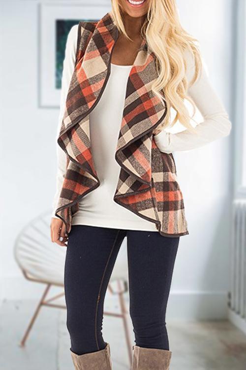 Rosiedress Pockets Plaid Jacket Vest