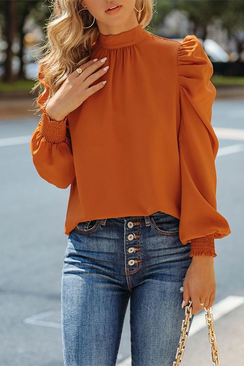 Rosiedress Mockneck Ruffle Puff Sleeve Blus Top