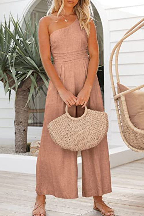 Rosiedress One Shoulder Sleeveless Wide Leg Jumpsuit