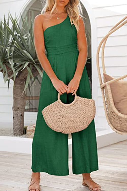 Rosiedress One Shoulder Sleeveless Wide Leg Jumpsuit