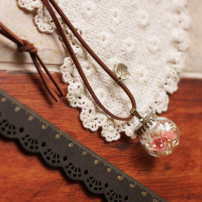 Resin Pressed Flower Necklaces - Crystal Ball Pink Girl Garden