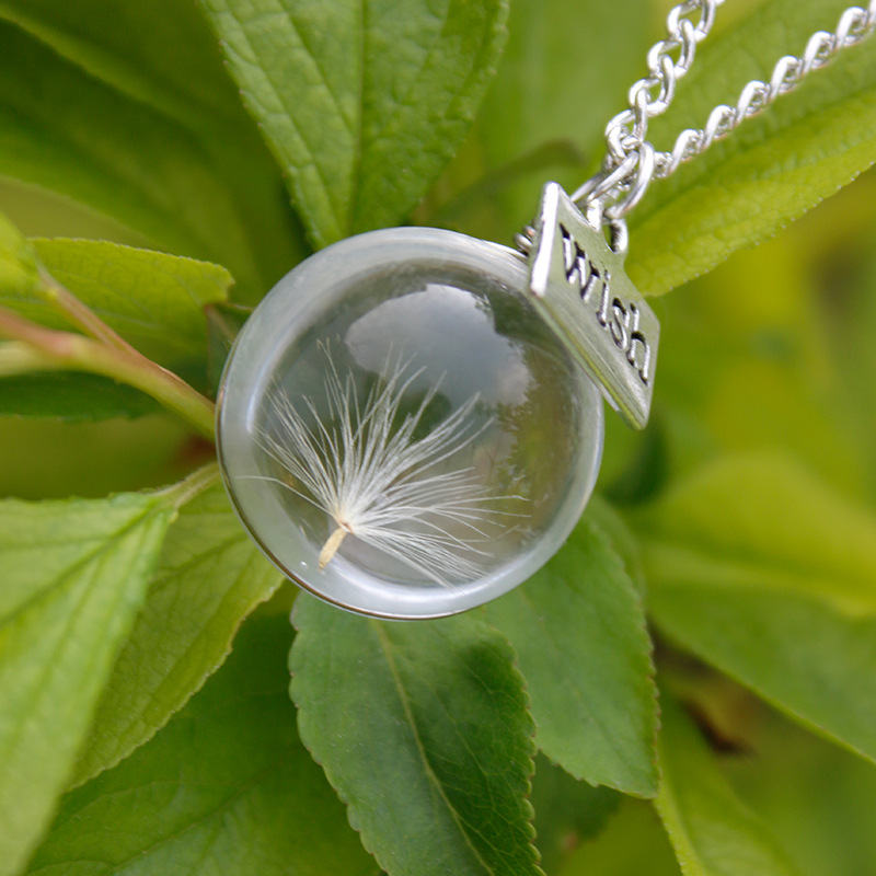 Colliers de fleurs pressées en résine - Pissenlit en cristal rond