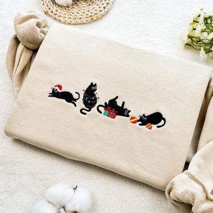 Black Cat Christmas Decoration Embroidered Sweatshirt