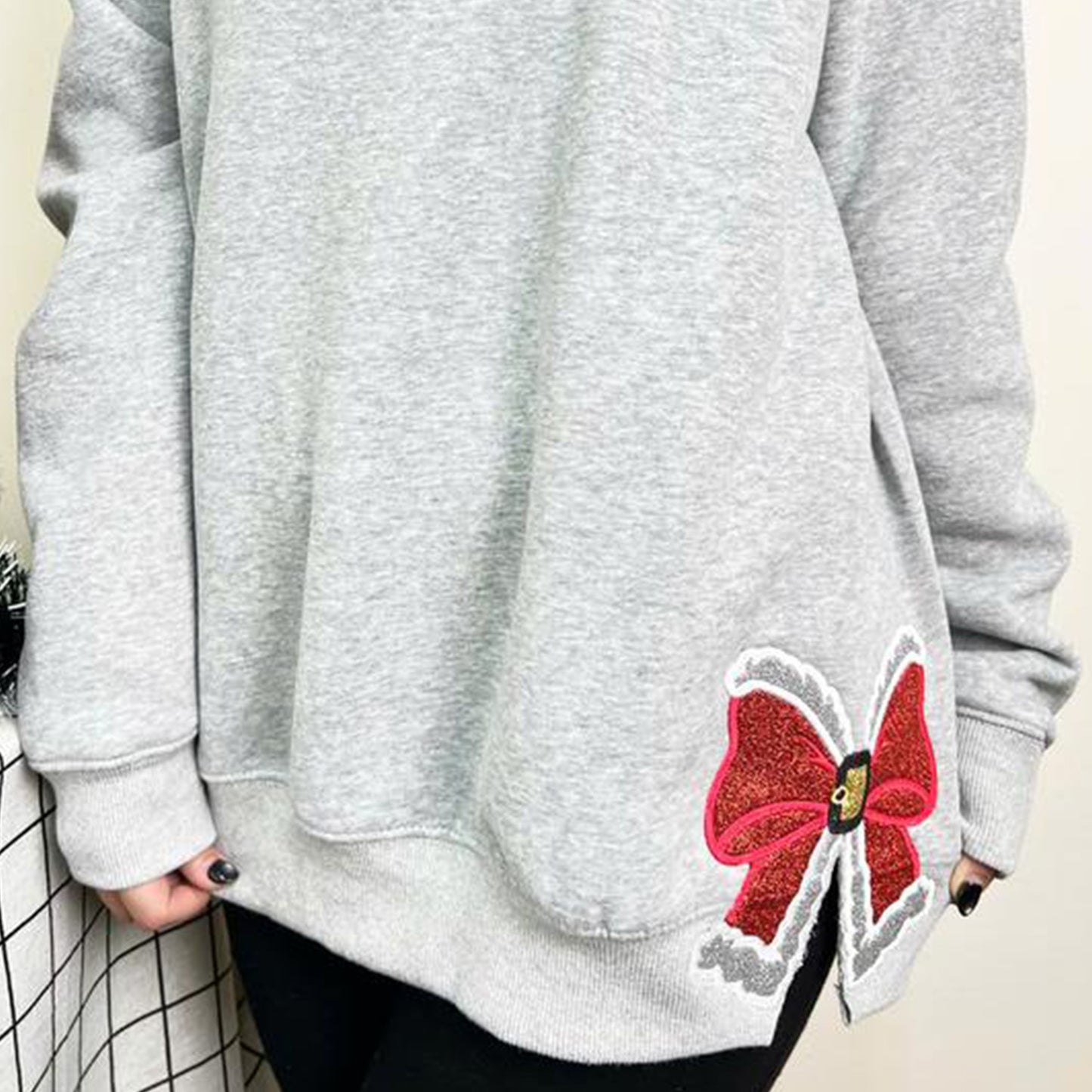 Christmas Red Side Bow Embroidered Sweatshirt