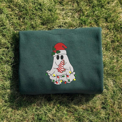 Sudadera con capucha bordada navideña de Santa Ghost