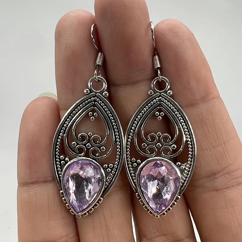 Handmade Amethyst Design Dangle Earrings