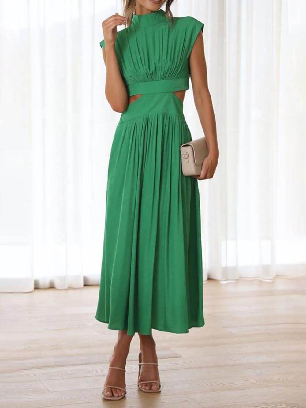 Cutout Waist Pocketed Vacation Midi Dress