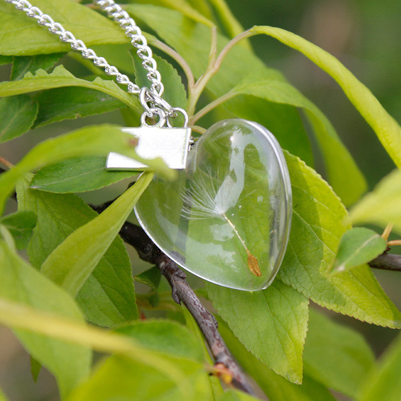 Resin Pressed Flower Necklaces - Heart Crystal Dandelion