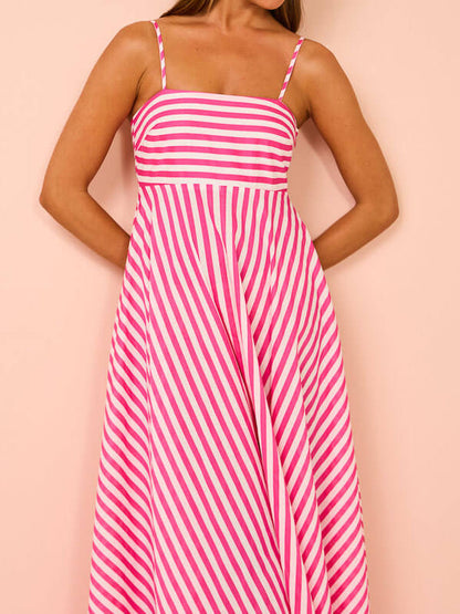 Striped Thin Strappy Midi Dress