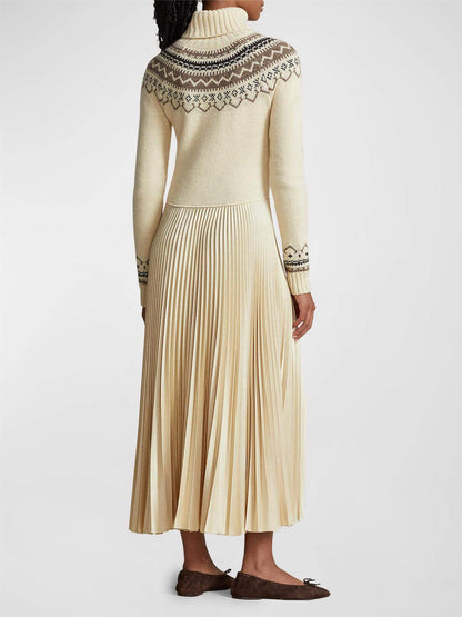 Hybrid Sweater-Pleated Turtleneck Dress