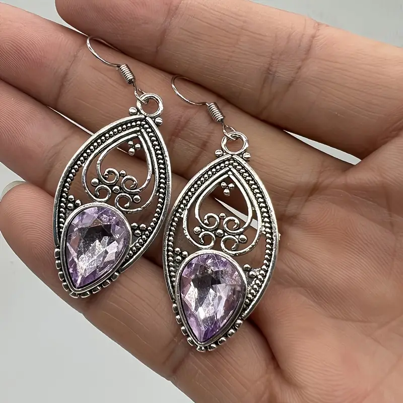 Handmade Amethyst Design Dangle Earrings