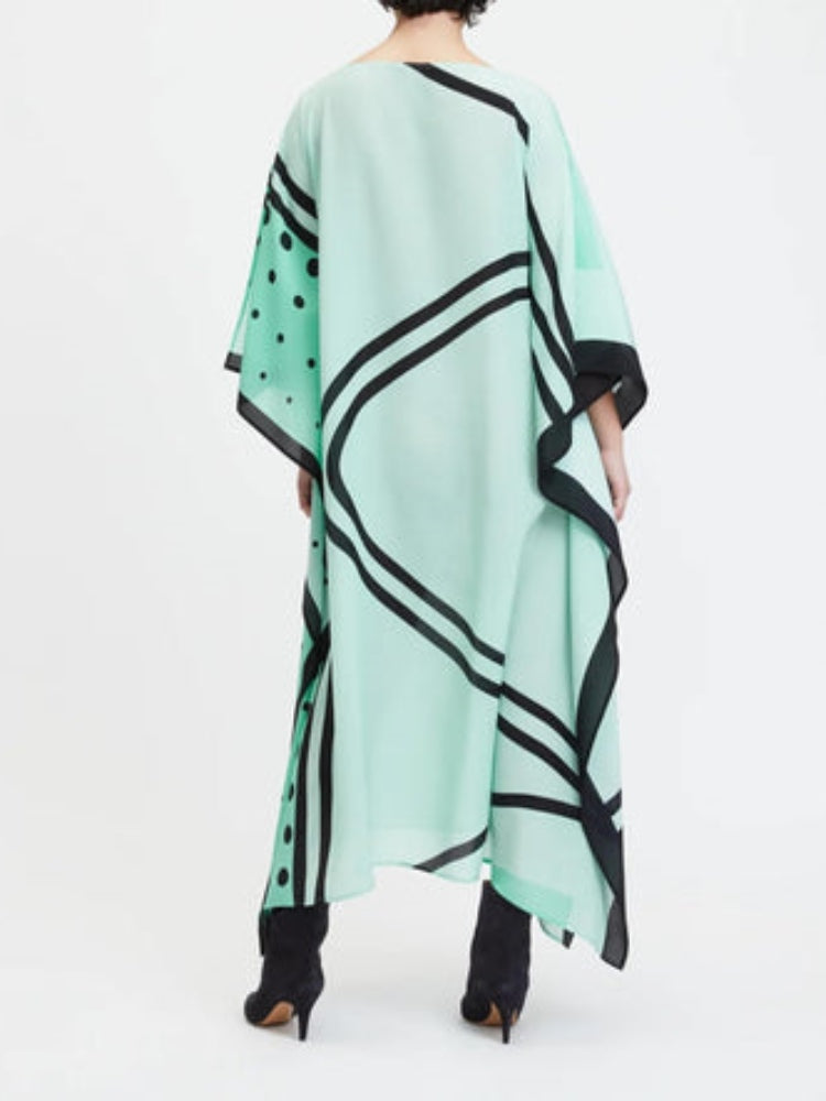 Mėtų gaivumas: Abstract Boat Neck Kaftan moterims